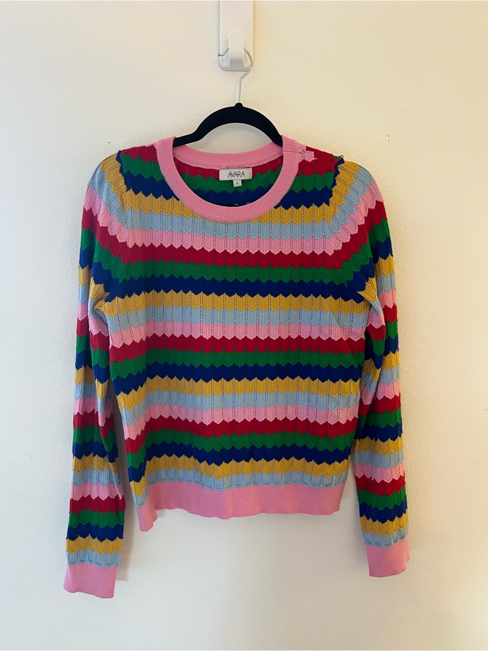 Avara Pink Multicolor Striped Crewneck Sweater